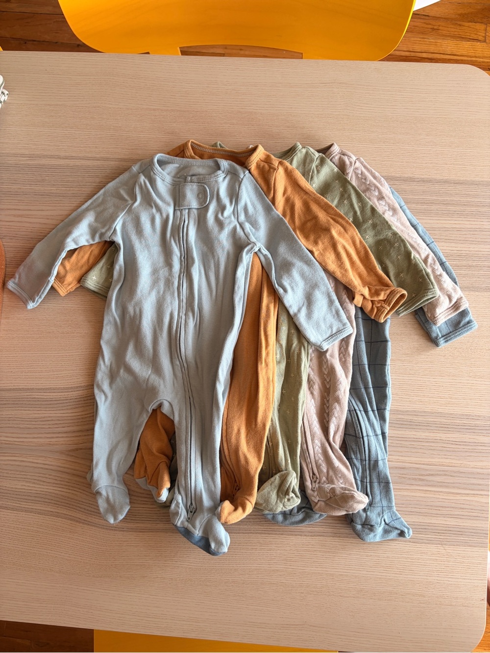 Cloud Island Footed One-Pieces in Blue, Mustard, Olive, and Gray Set of 5